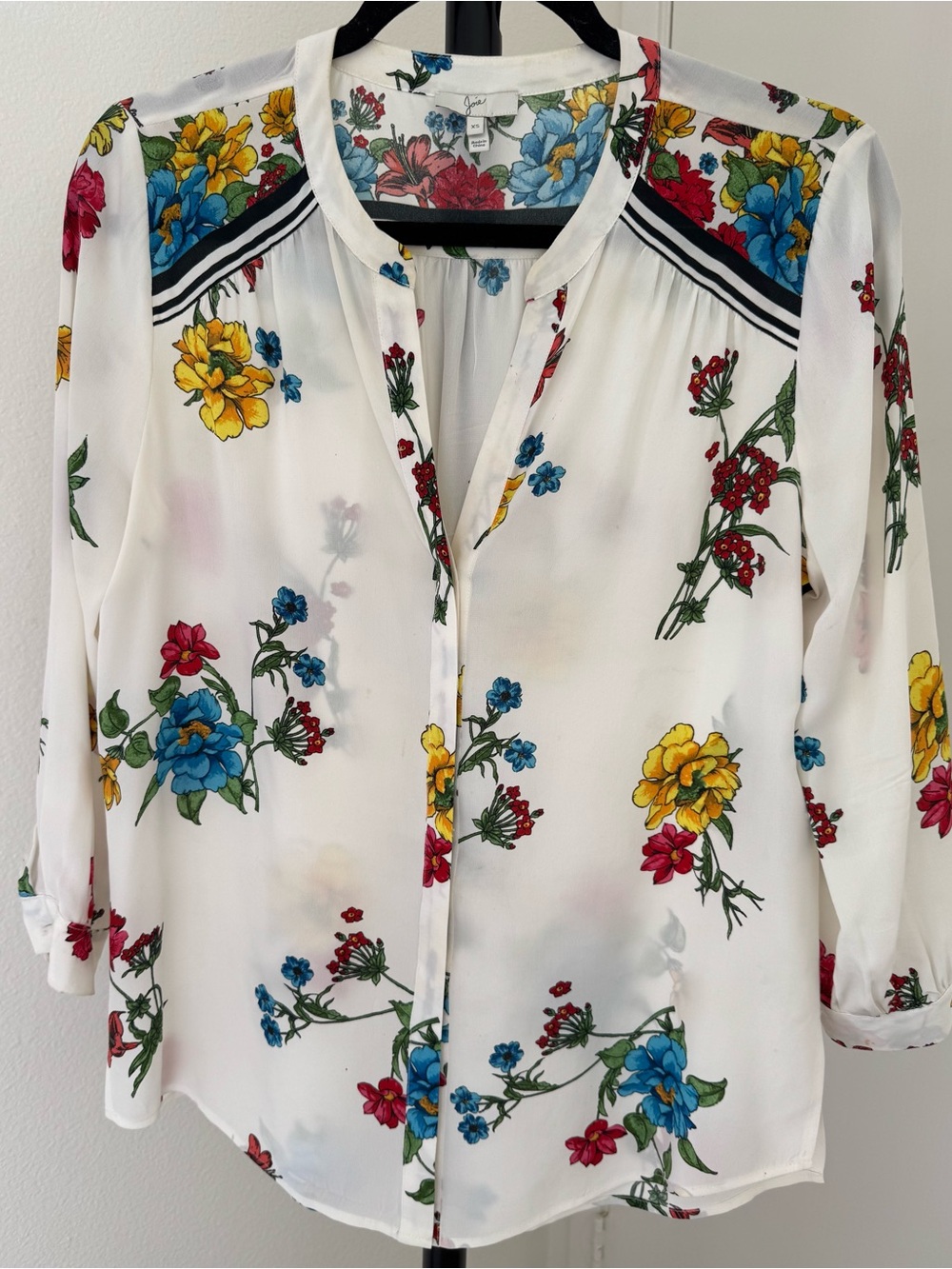 Joie 100% Silk White Floral Print Blouse XS
